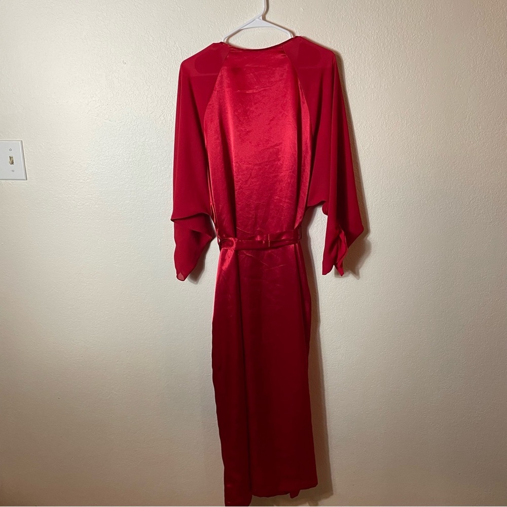 Victorias Secret Vintage‎ Gold Label Red Tie Waist Sheer Sleeve Robe size M/L - Picture 8 of 9